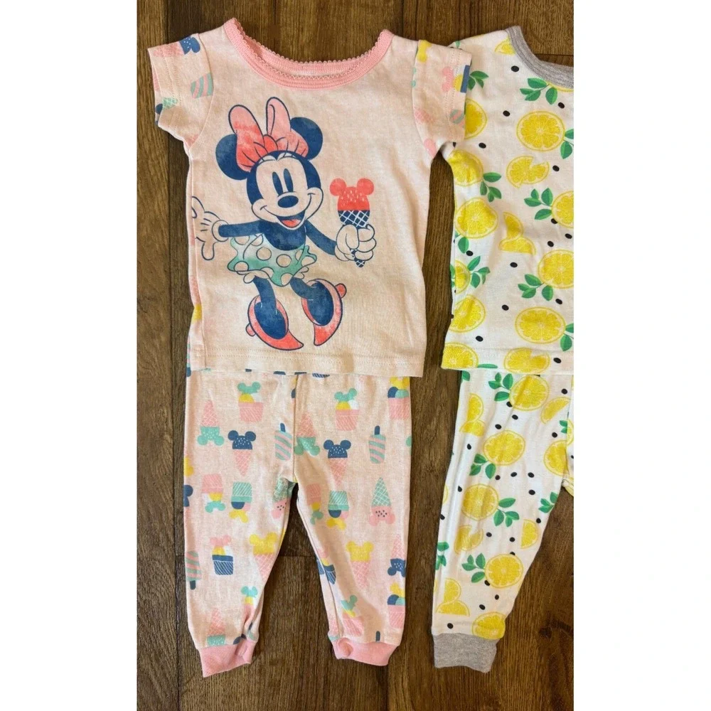 Disney Baby‎ Girl Pajamas 12 Months Lot Minnie Mouse Lemon Toddler Short Sleeved